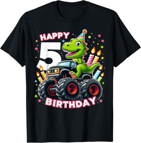 T Rex Dinosaur Monster Truck 5th Birthday Boys and Girls T-Shirt