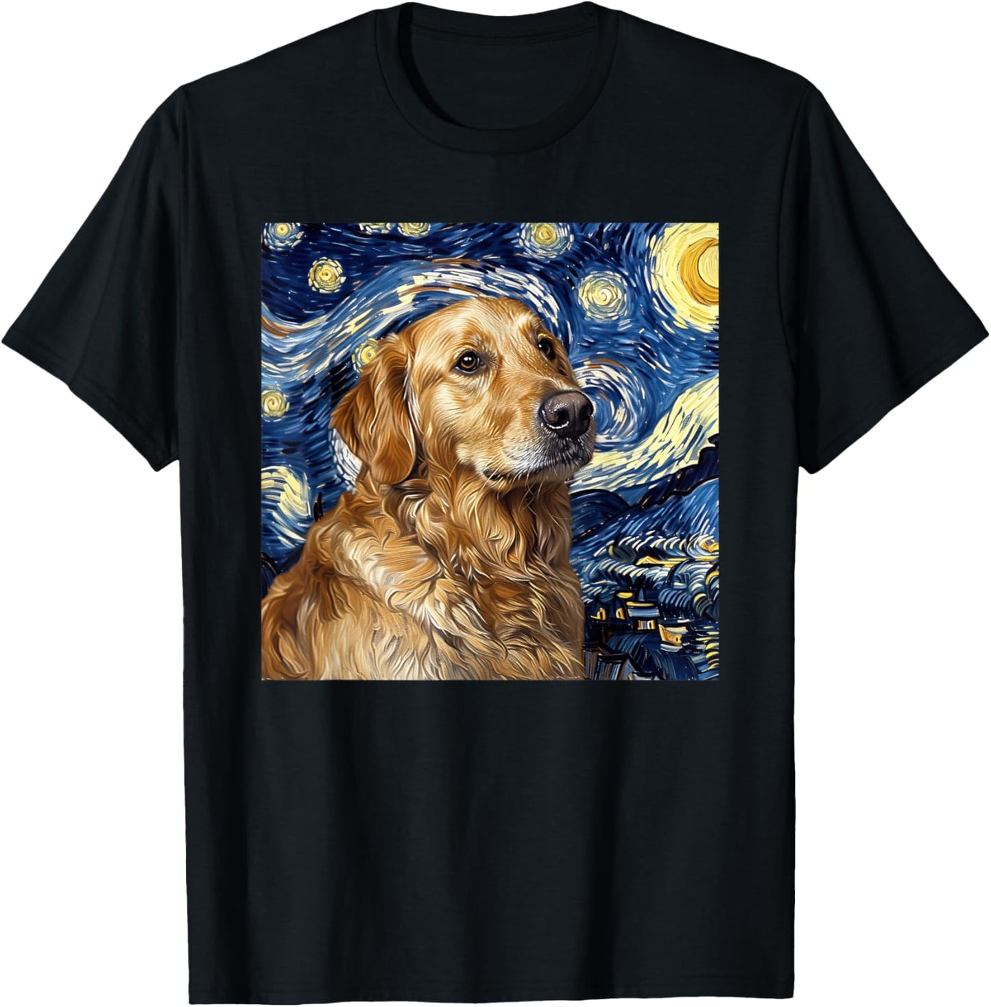 Golden Retriever Dog Van Gogh Style Starry Night T-Shirt