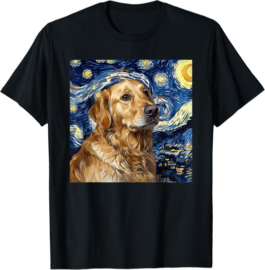 Golden Retriever Dog Van Gogh Style Starry Night T-Shirt