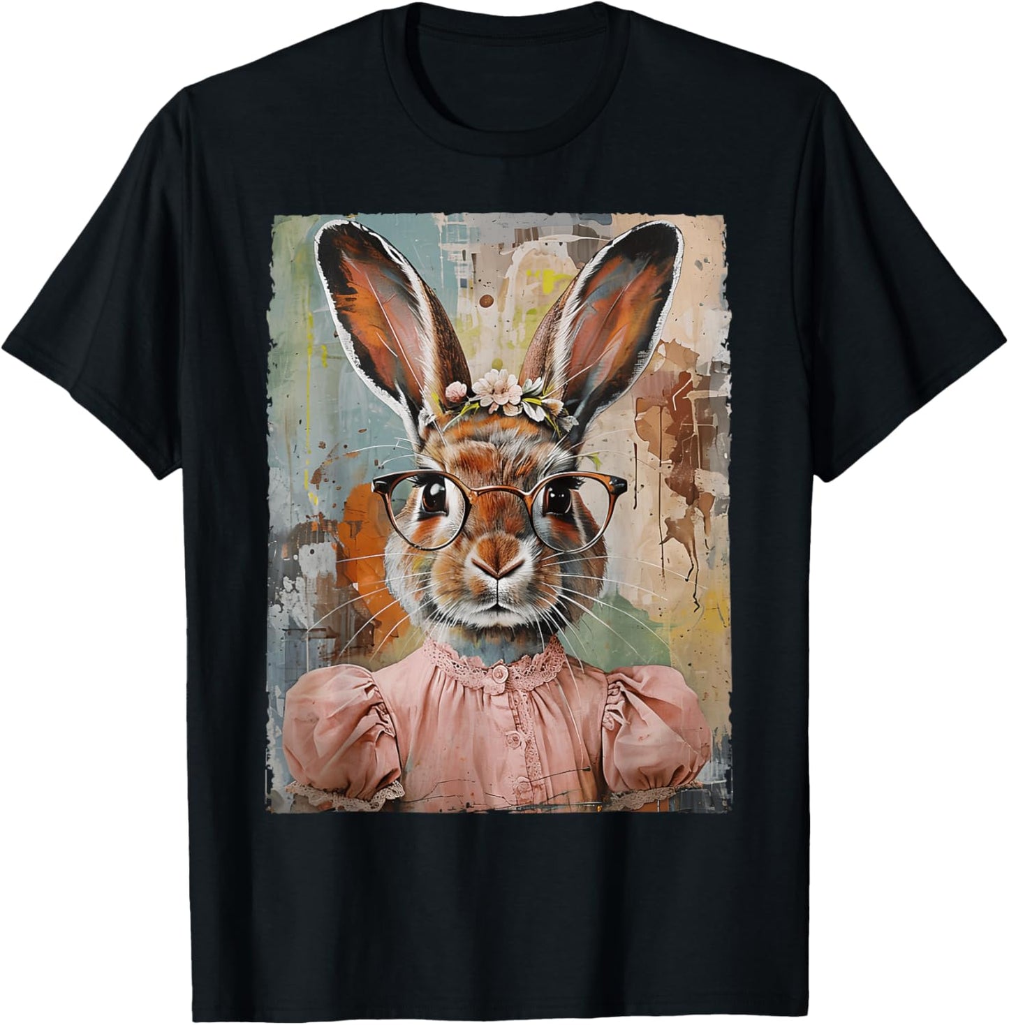 Happy Easter Bunny Rabbit Flower Graphic Art Girl Women T-Shirt