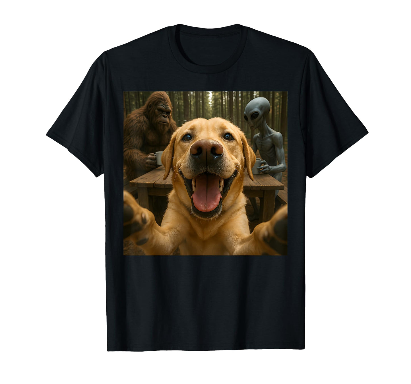 Funny Dog Selfie Bigfoot Alien Halloween T-Shirt