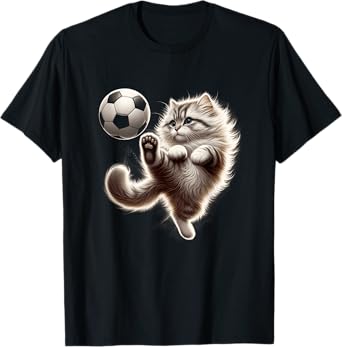 Funny Cat Soccer Ball Cat Playing Soccer Meme Sport T-Shirt for Men Women Kids