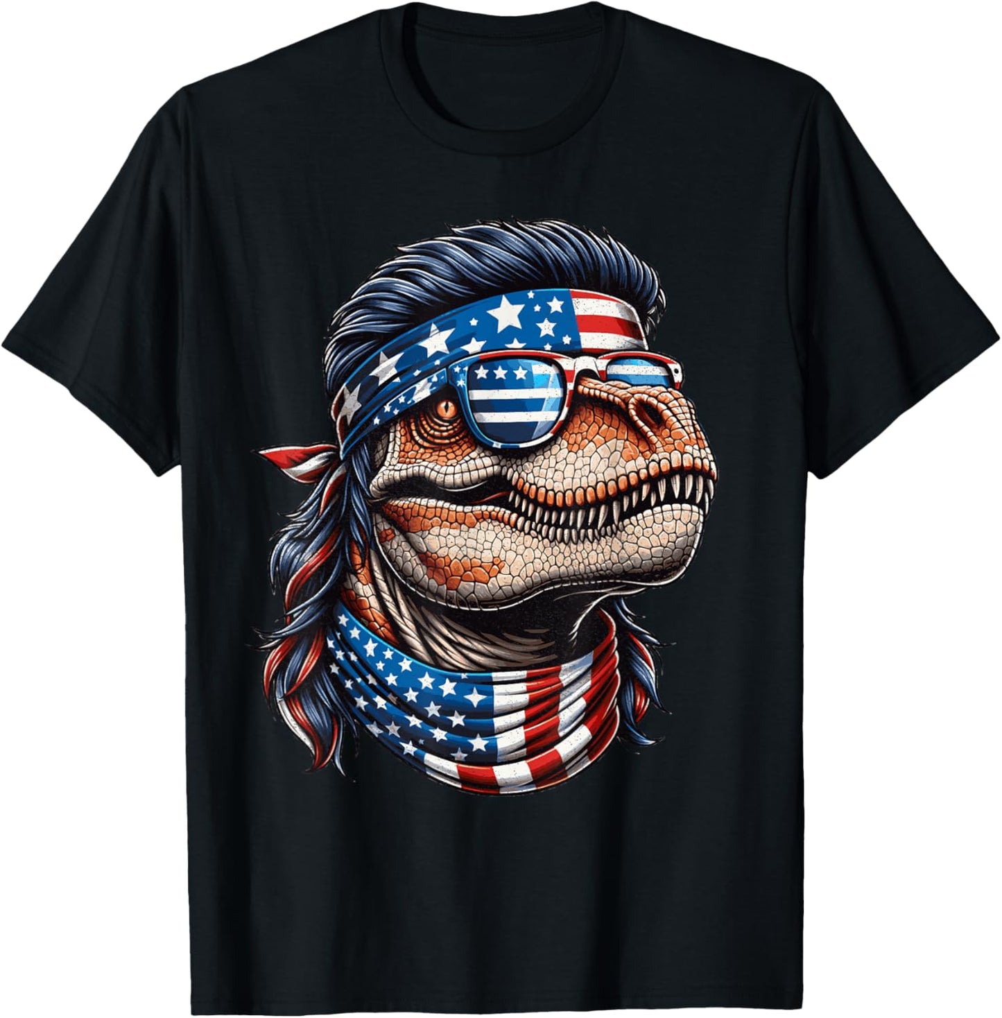 TRex Patriotic USA American Flag Mullet 4th of July Dinosaur T-Shirt