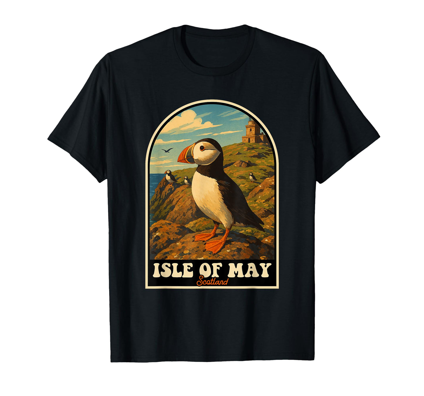 Isle of May Scotland Puffin Coastal Wildlife Art T-Shirt