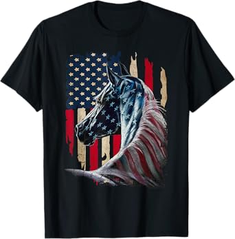 Patriotic Horse American Flag - Horse Vintage T-Shirt
