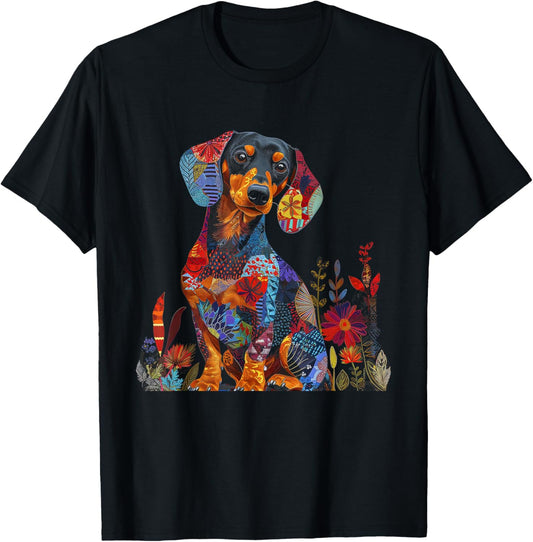 Dachshund Mom Flower Patterns Vintage Cute Wiener Dog Lover T-Shirt