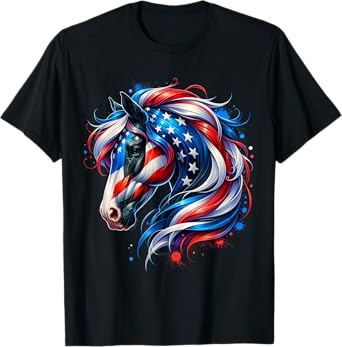Horse 4th Of July Patriotic Horse Graphic American Flag Women Girls Kids Men T-Shirt