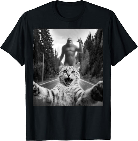 Cat Selfie With Bigfoot Funny Cat Gifts For Men Women Kids T-Shirt