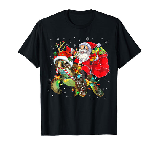 Funny Turtle Christmas Santa Riding Sea Turtle Xmas 2025 T-Shirt
