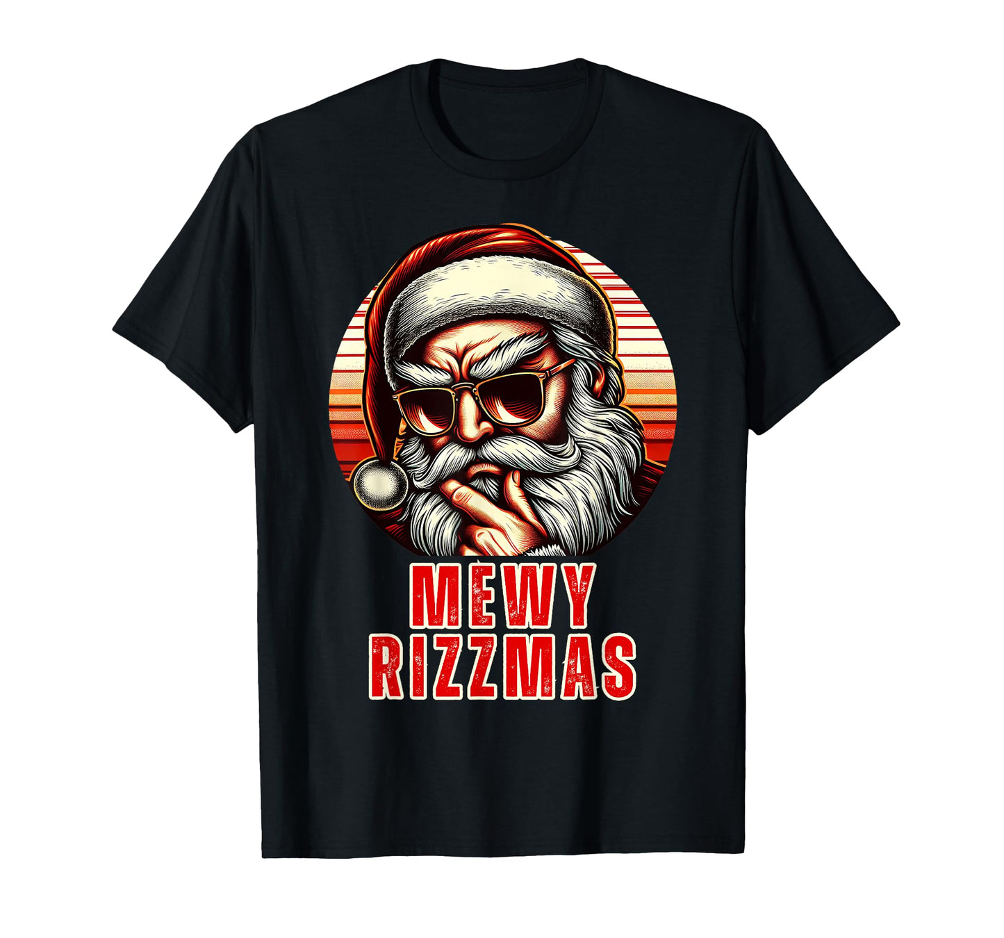 Mewy Rizzmas Funny Santa Mewing Joke Rizz Mens Christmas T-Shirt