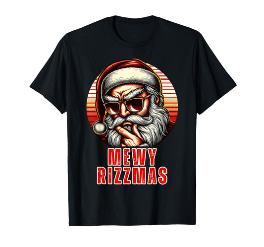 Mewy Rizzmas Funny Santa Mewing Joke Rizz Mens Christmas T-Shirt