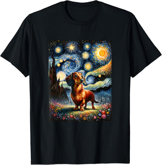 Dachshund Dog Van Gogh Starry Night Painting T-Shirt