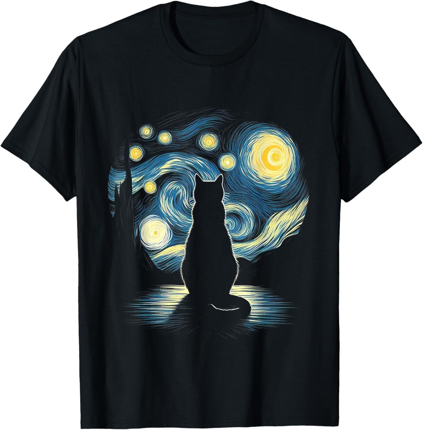 Starry Night Cat Art Van Gogh Cosmic Cat T-Shirt