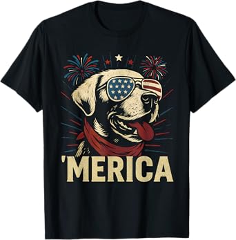 Merica Labrador Dog Patriotic USA Flag 4th July Men Women T-Shirt
