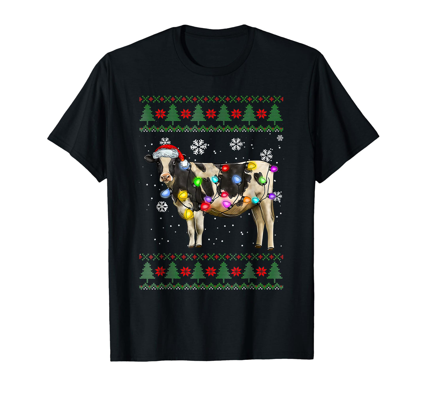 Ugly Cow Christmas Sweater Santa Hat and Light Up Xmas T-Shirt