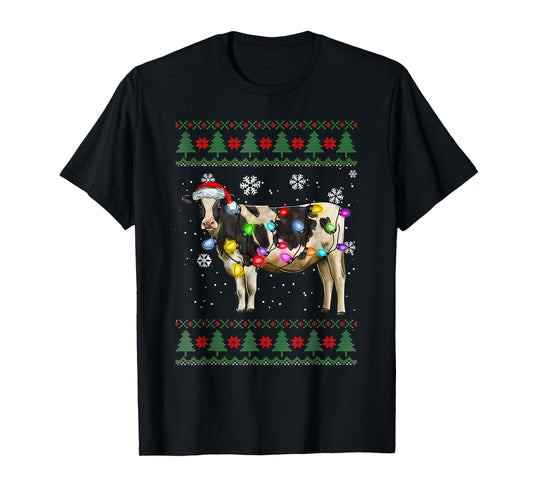 Ugly Cow Christmas Sweater Santa Hat and Light Up Xmas T-Shirt