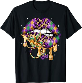 Mardi Gras Lip Women Girl Fleur De Lis Costume Funny T-Shirt
