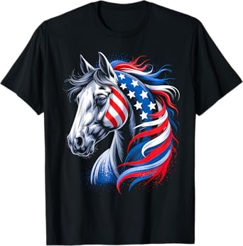 Horse 4th Of July Patriotic Horse Graphic American Flag T-Shirt