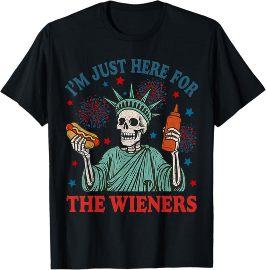 I'm Just Here For The Wieners Skeleton Hot Dog 4th Of July T-Shirt