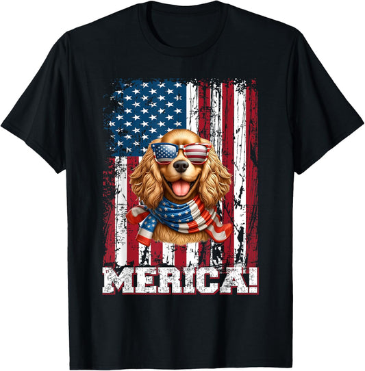 Cocker Spaniel Lover US Flag 4th Of July Patriotic T-Shirt