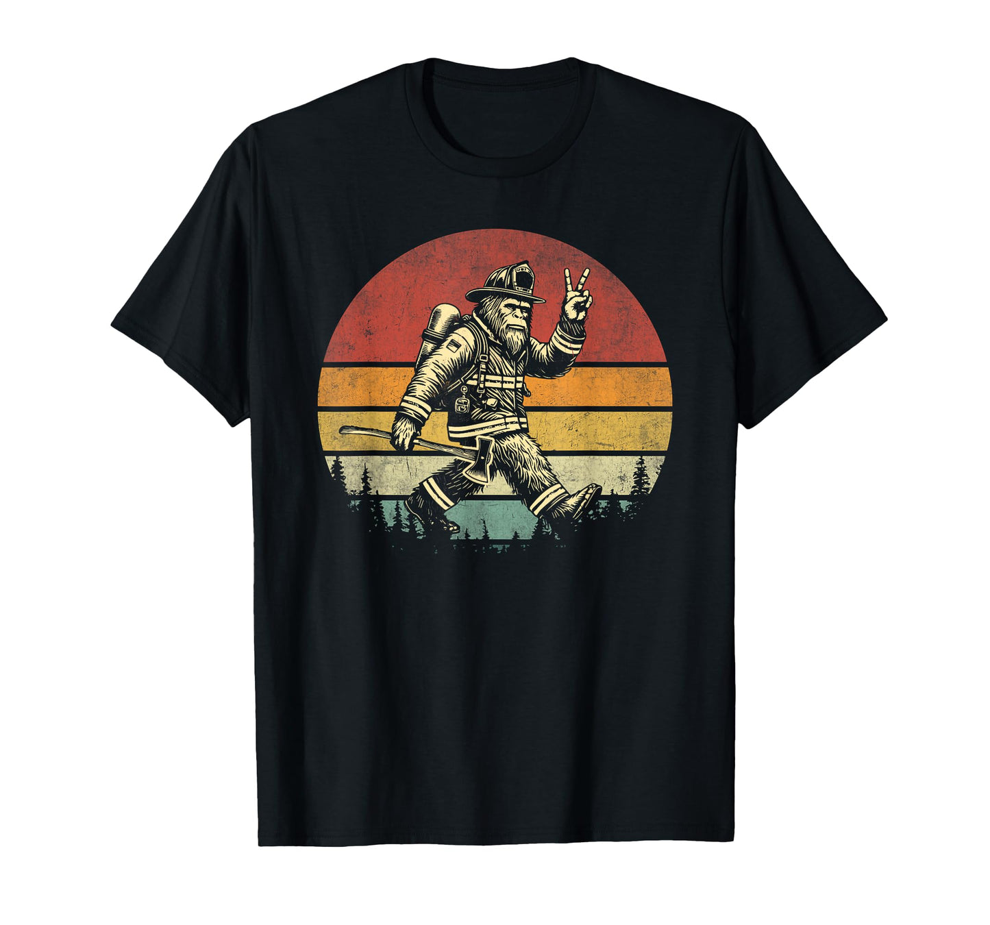 Firefighting Retro Bigfoot Firefighter Sasquatch Fireman T-Shirt
