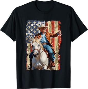Trump Riding Horse American Flag Cowboy T-Shirt