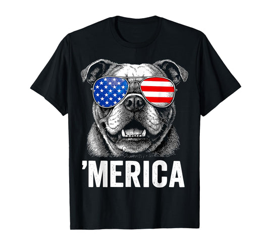 English Bulldog 4th of July Merica Men Women USA Flag T-Shirt