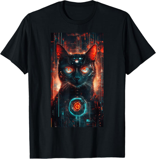 Cat Tarot Card Futuristic Cyberpunk Digital art T-Shirt