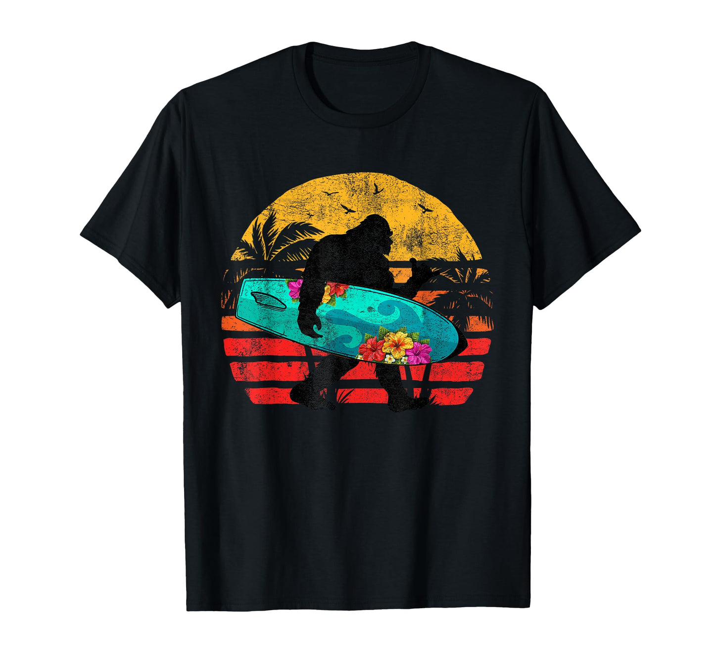 Funny Shaka Aloha Bigfoot Surfing Retro Hawaii Surfer Lover T-Shirt