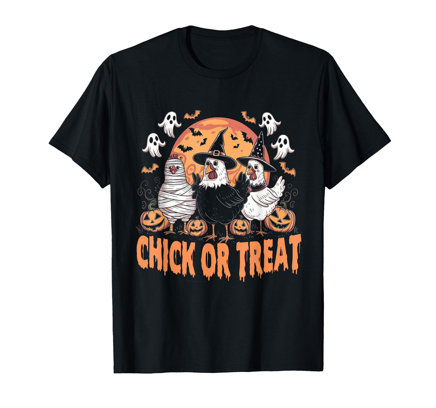 Halloween Spooky Chicken Autumn Chick or Treat Pumpkin Witch T-Shirt