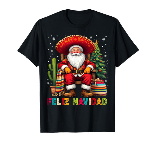 Feliz Navidad Xmas Santa Sombrero Mexican Men Women Kid T-Shirt