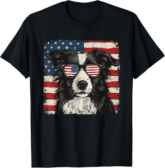 American Patriot Border Collie Dog Shirt Fourth of July T-shirt for Men Women Kids