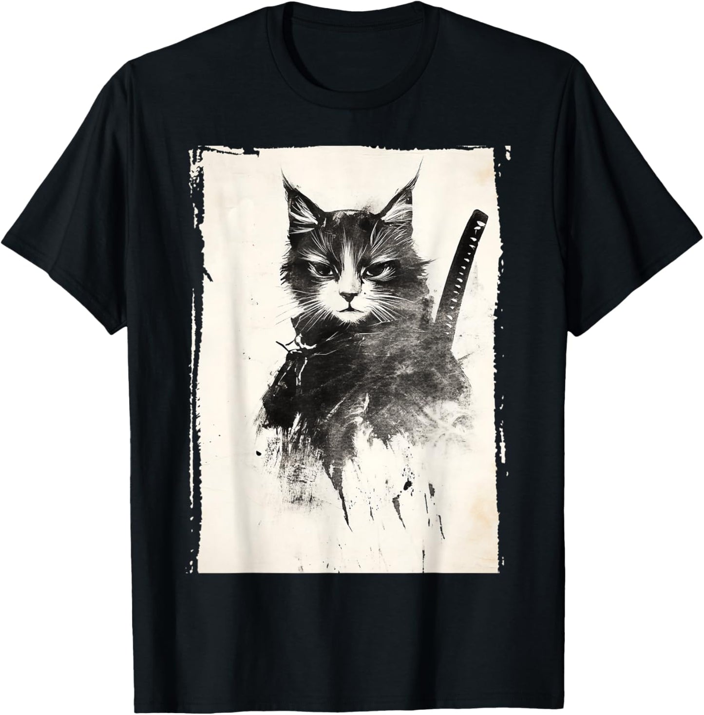 Vintage Japanese Samurai Cat Tee - Retro Ukiyo-e Artwork T-Shirt
