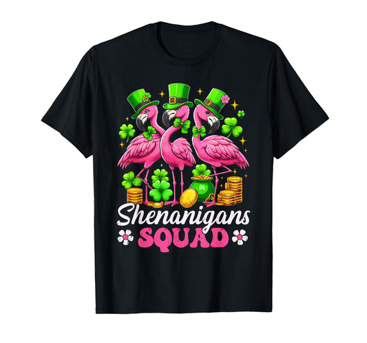 Groovy Shenanigan Squad Irish Flamingo St Patrick's Day T-Shirt