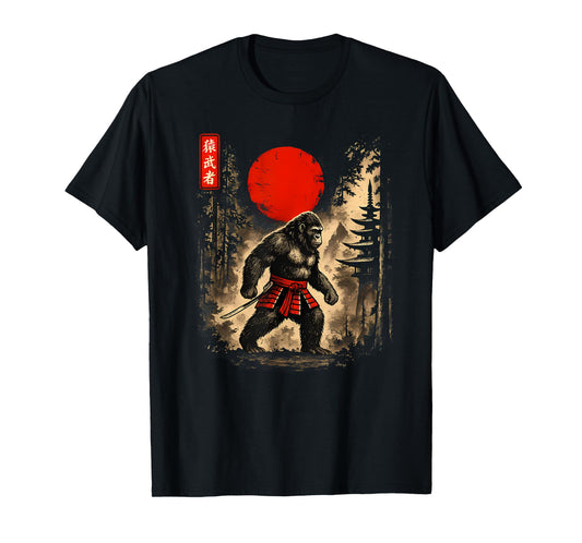 Samurai Bigfoot Japanese Sasquatch Graphic Ukiyo-e Art Funny T-Shirt