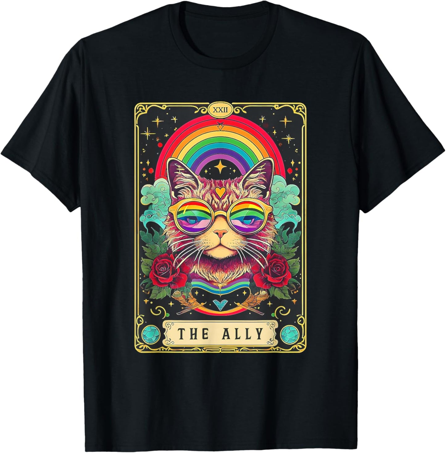 Funny Ally Cat Tarot Card Pride Sunglasses Gay Pride LGBTQ T-Shirt