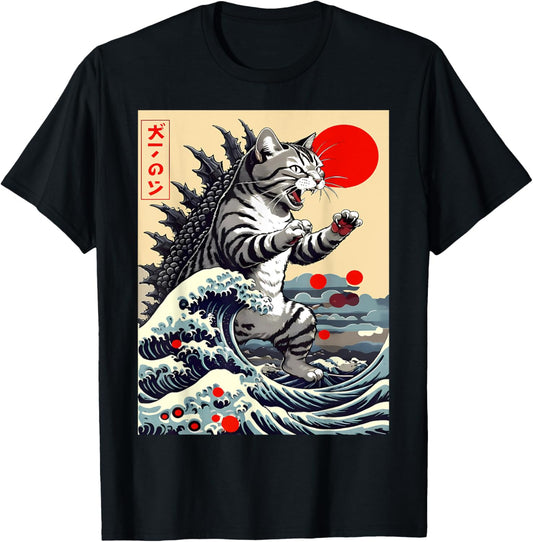 Catzilla Cat Japanese Art Funny Cat Gifts For Men Women Kid T-Shirt