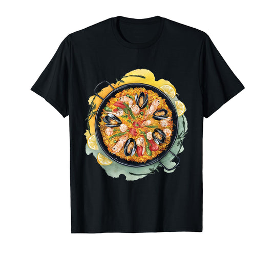 Watercolor Classic Paella saffron rice shrimp chicken pepper T-Shirt