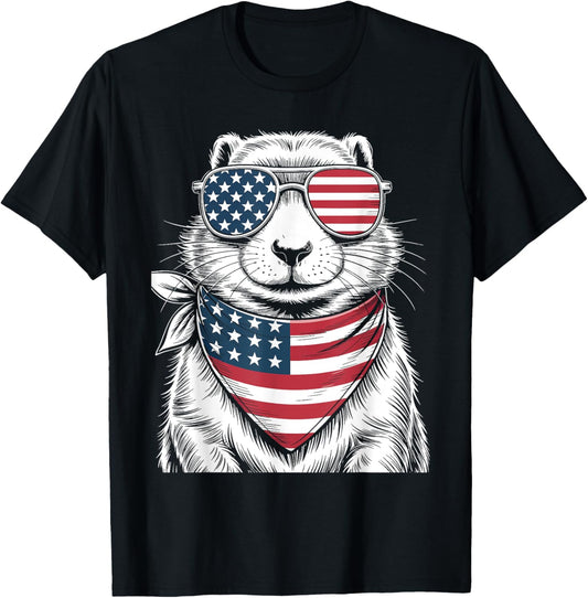 Prairie Dog USA Flag Sunglasses Patriotic 4th of July T-Shirt