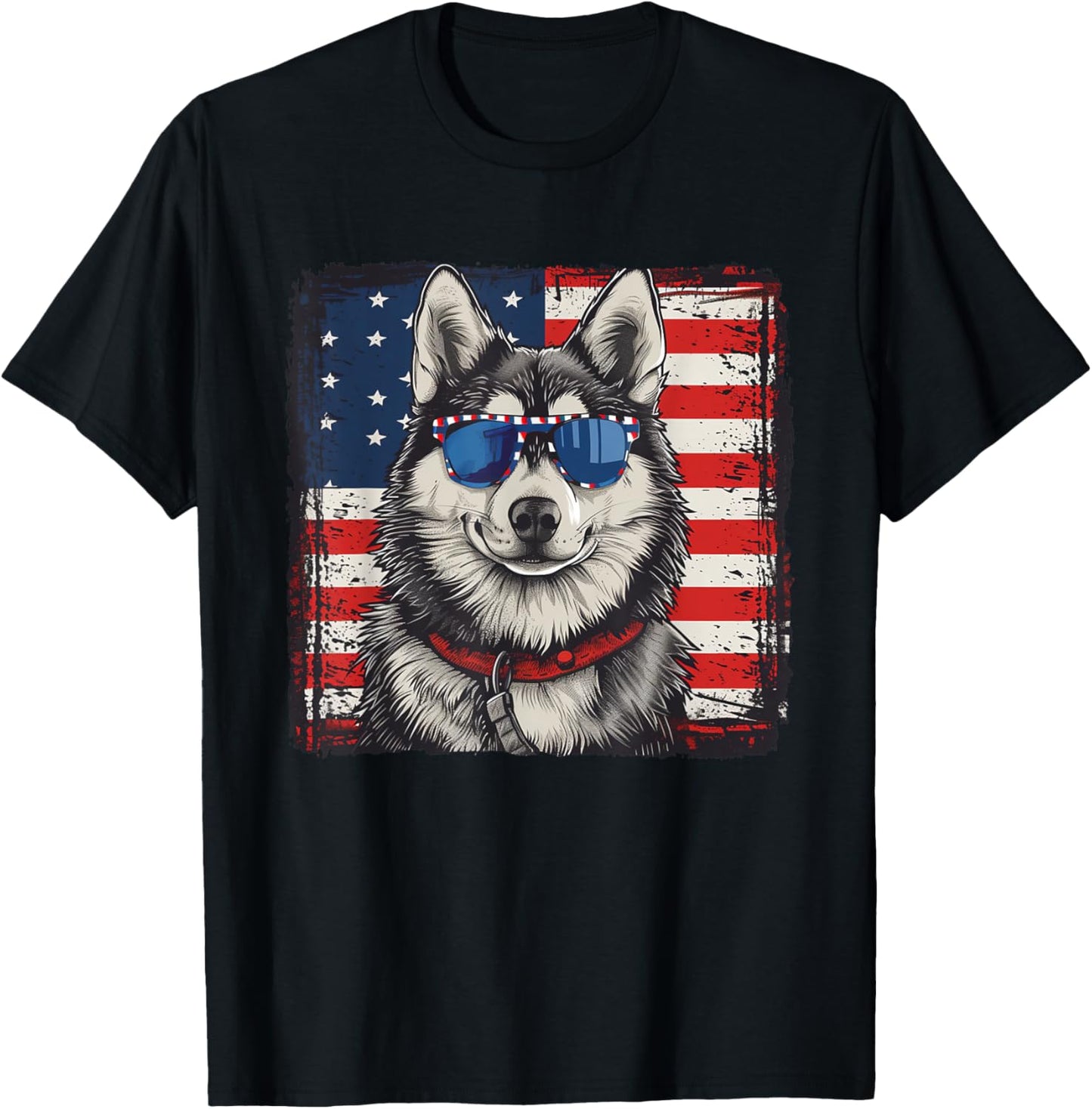 American Patriot Siberian Husky Dog Tee Independence Day Men Women Girls Kids T-shirt