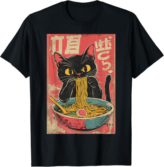 Cat Ramen Anime Japanese Funny Graphic Tees Kawaii T-Shirt