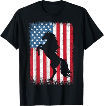 Horse American Flag USA 4th of July Men Women Boys Girls T-Shirt