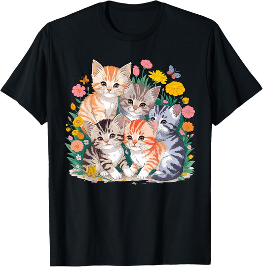 Kittens Floral Cat T-Shirt