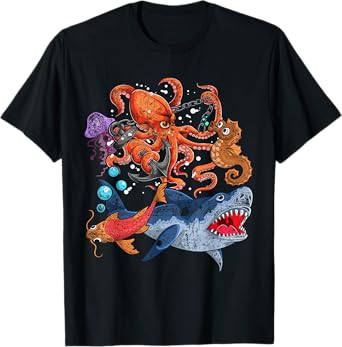 Octopus Jellyfish Seahorse Shark Kids Ocean Animal Zookeeper T-Shirt