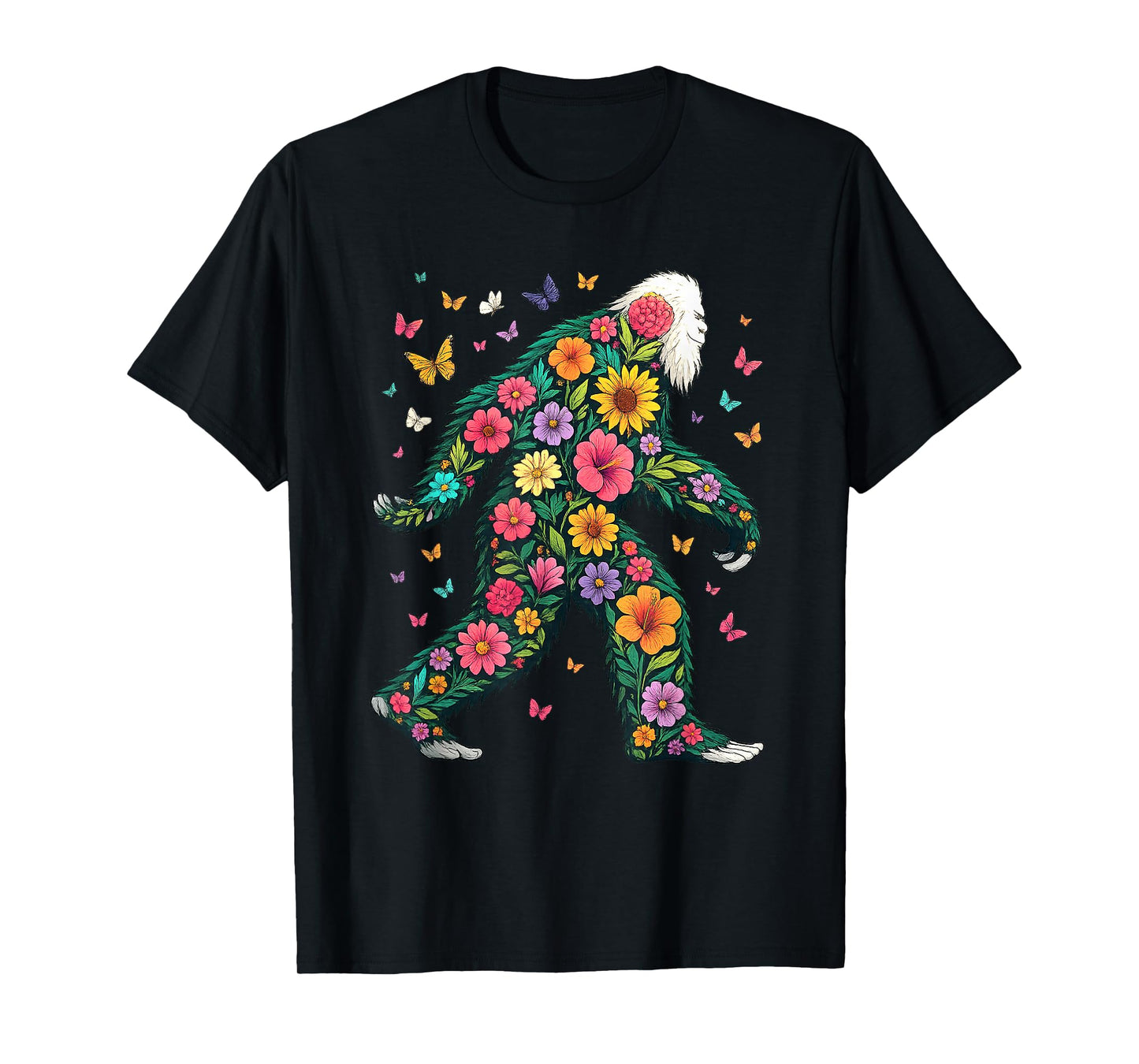 Floral Bigfoot Sasquatch Retro Colorful Flowers Gifts Funny T-Shirt