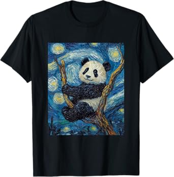 Cute Panda Bear - Van Gogh Style - Starry Night Graphic T-Shirt