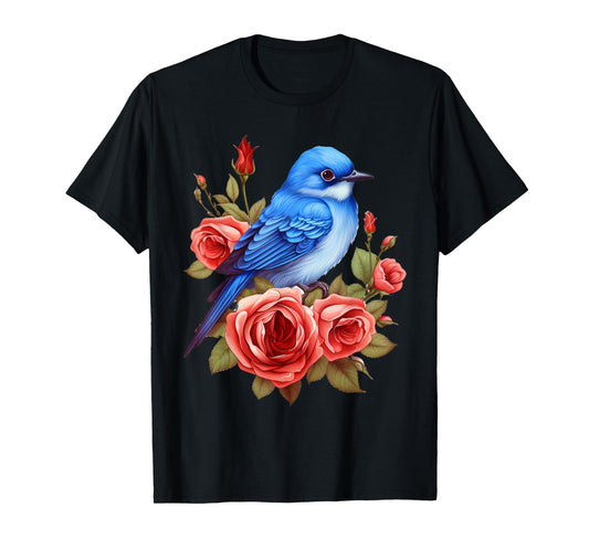 Cottagecore Aesthetic Floral Bluebird Bird Roses T-Shirt