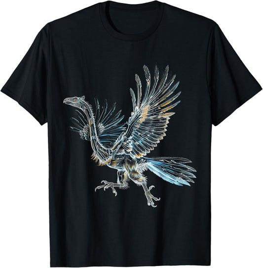 DinotastiX Unisex-Adults, Unisex-Kids Archaeopteryx Graphic T-Shirt, Black, Small, Short Sleeve