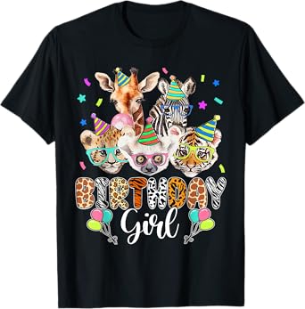 Happy Birthday Girl Zoo Animals Wildlife Girls Kids Cute T-Shirt