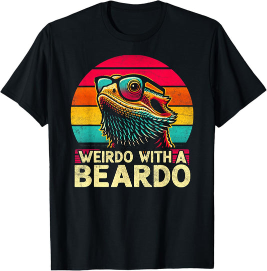 Bearded Dragon Funny Weirdo With The Beardo Retro Sunset T-Shirt